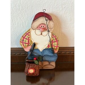 Rustic Folk Art Fisherman Santa Claus Christmas Figure Cabin Lodge Lake House